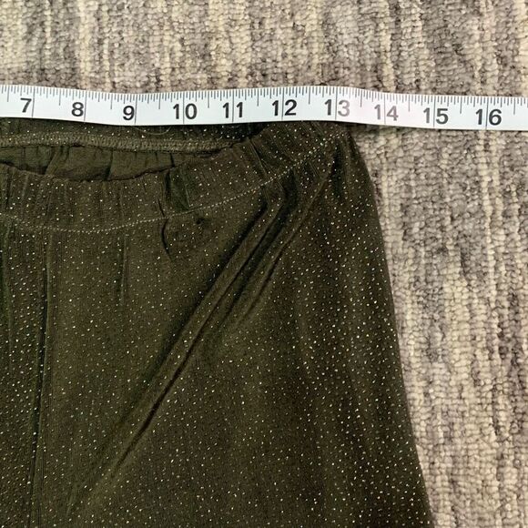 Womens Sz Large Pull On Wide Leg Pants Holiday Olive Green All Over Sparkle USA - Picture 3 of 6